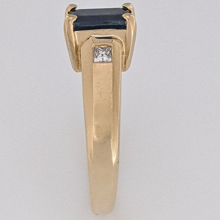 14K SAPPHIRE EMERALD CUT 5X7 WITH .18 DIAMOND TOTAL WEIGHT (2) PRINCESS CUT ESTATE RING 4.7 GRAMS