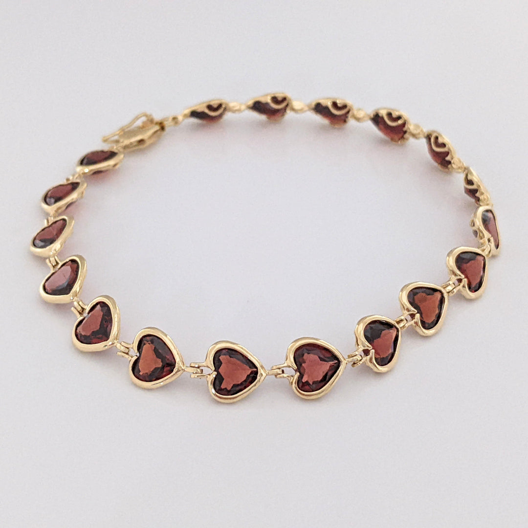 14K GARNET HEART 6MM (18) BEZEL ESTATE BRACELET 7.0 GRAMS