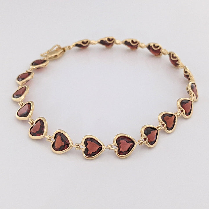 14K GARNET HEART 6MM (18) BEZEL ESTATE BRACELET 7.0 GRAMS
