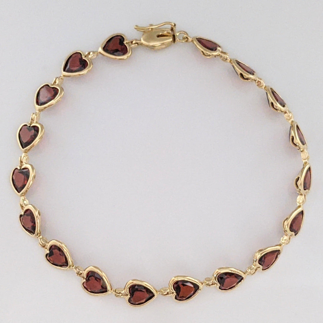 14K GARNET HEART 6MM (18) BEZEL ESTATE BRACELET 7.0 GRAMS