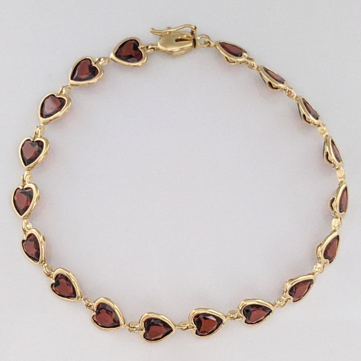14K GARNET HEART 6MM (18) BEZEL ESTATE BRACELET 7.0 GRAMS
