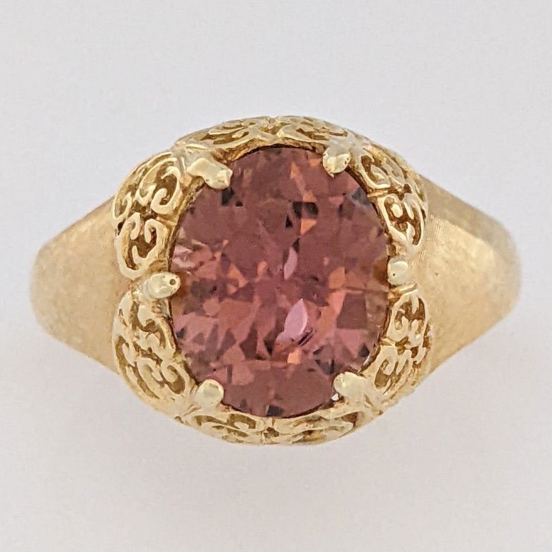 18K PINK TOURMALINE OVAL 8X10 FILAGREE TOP ESTATE RING 4.6 GRAMS
