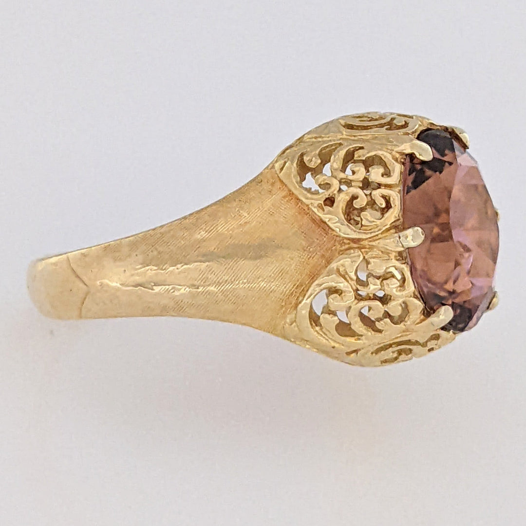 18K PINK TOURMALINE OVAL 8X10 FILAGREE TOP ESTATE RING 4.6 GRAMS