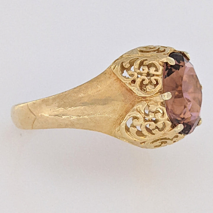 18K PINK TOURMALINE OVAL 8X10 FILAGREE TOP ESTATE RING 4.6 GRAMS