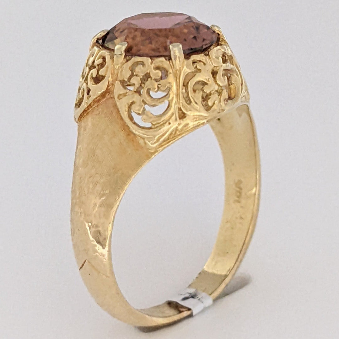 18K PINK TOURMALINE OVAL 8X10 FILAGREE TOP ESTATE RING 4.6 GRAMS