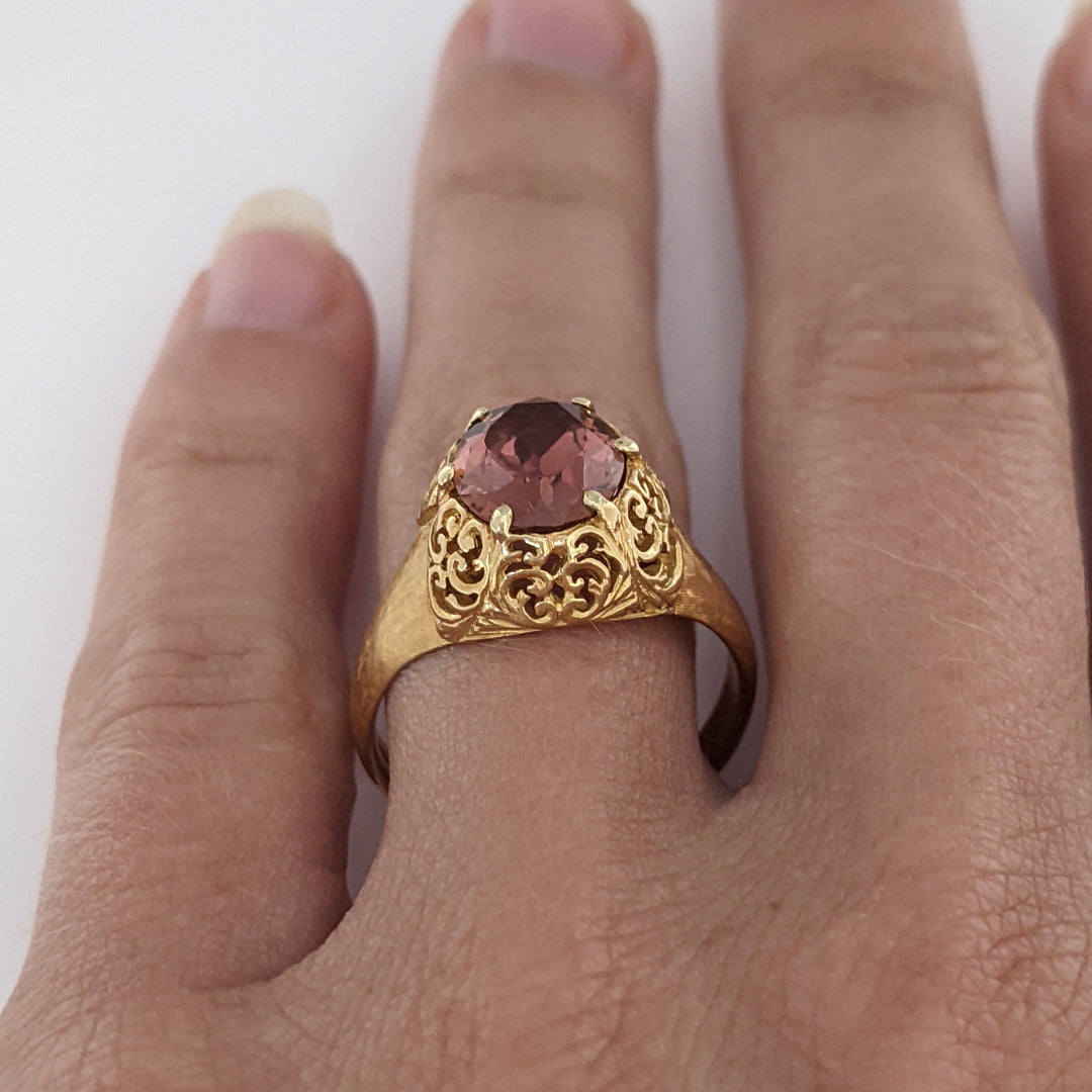 18K PINK TOURMALINE OVAL 8X10 FILAGREE TOP ESTATE RING 4.6 GRAMS