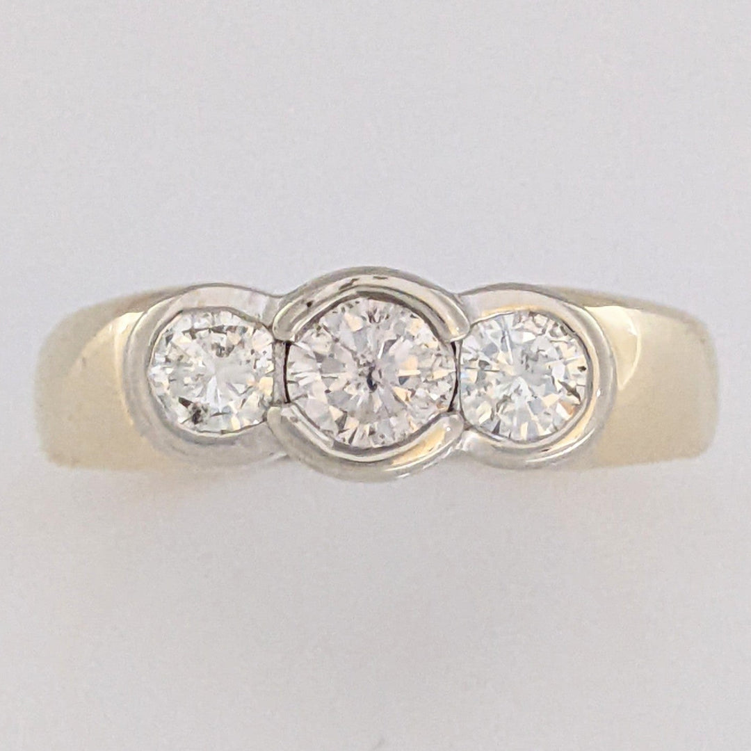 14K 1.00 CARAT TOTAL WEIGHT I1 I DIAMOND ROUND (3) BEZEL SET TRINITY ESTATE RING 5.6 GRAMS