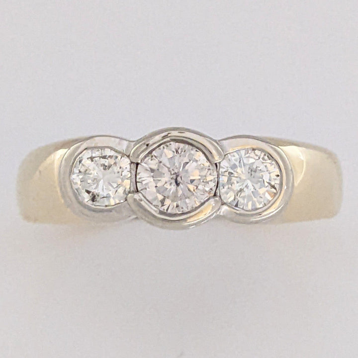 14K 1.00 CARAT TOTAL WEIGHT I1 I DIAMOND ROUND (3) BEZEL SET TRINITY ESTATE RING 5.6 GRAMS