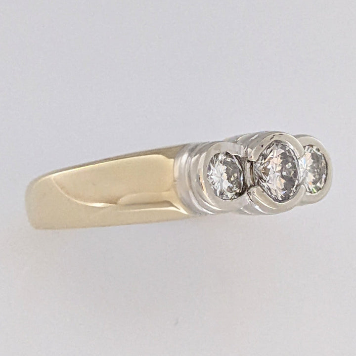 14K 1.00 CARAT TOTAL WEIGHT I1 I DIAMOND ROUND (3) BEZEL SET TRINITY ESTATE RING 5.6 GRAMS