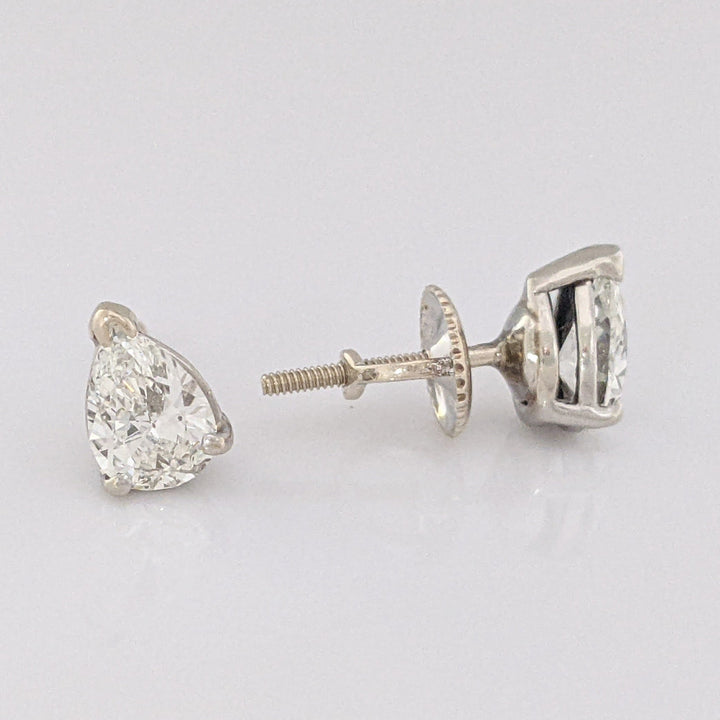 14K WHITE 1.44 CARAT TOTAL WEIGHT VS1 H DIAMOND PEAR SHAPE (2) ESTATE STUD EARRINGS 1.7 GRAMS