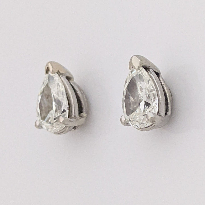 14K WHITE 1.44 CARAT TOTAL WEIGHT VS1 H DIAMOND PEAR SHAPE (2) ESTATE STUD EARRINGS 1.7 GRAMS