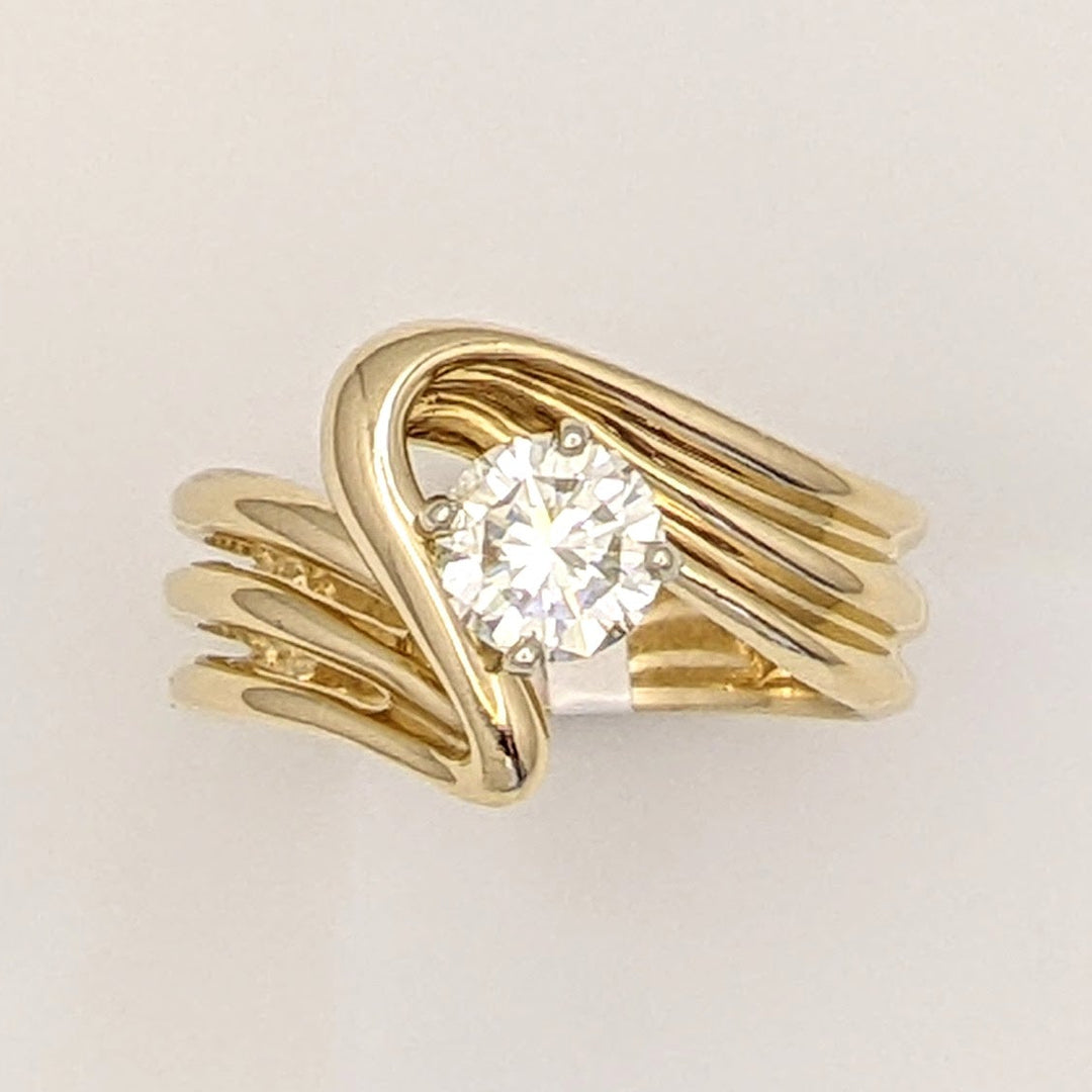 14K .75 CARAT TOTAL SI1 K DIAMOND ROUND 3-ROW SWIRL TOP ESTATE RING 6.6 GRAMS