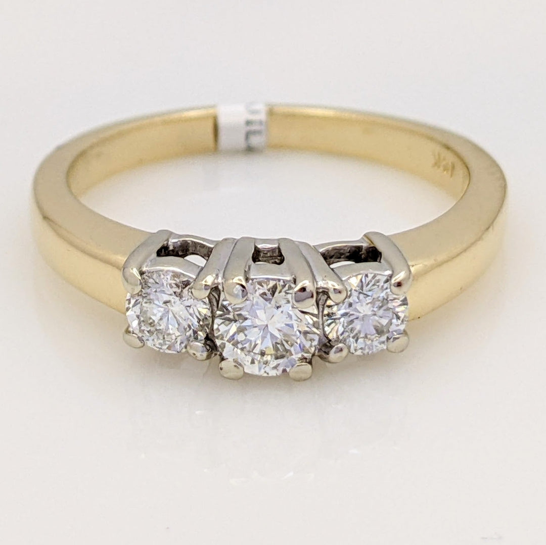 14K .65 CARAT TOTAL WEIGHT I1 I DIAMOND ROUND (3) ESTATE TRINITY RING 4.4 GRAMS
