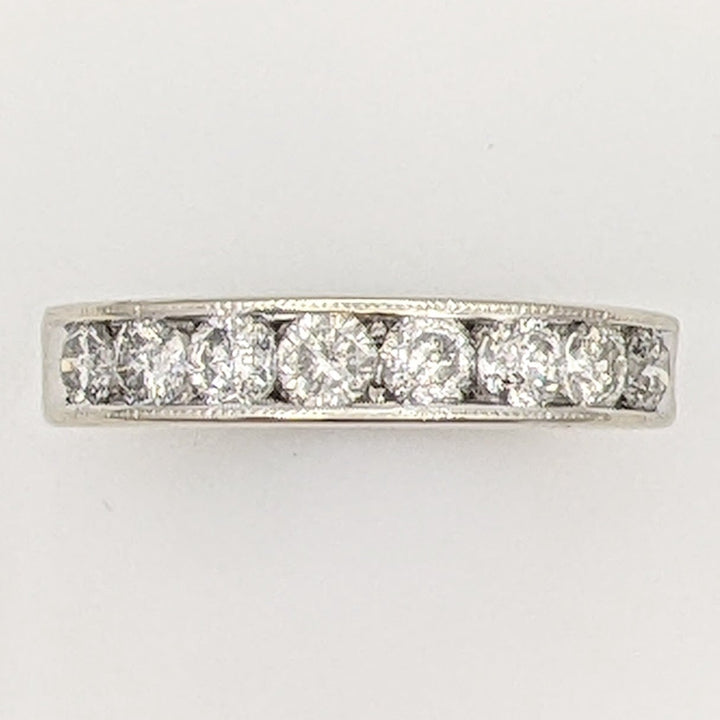 14K WHITE 1.00 CARAT TOTAL WEIGHT I2 H DIAMOND ROUND (8) ESTATE CHANNEL SET BAND 2.8 GRAMS