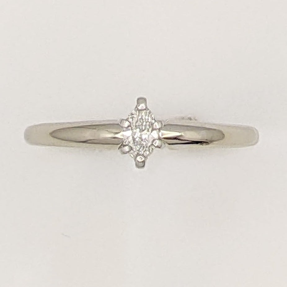 14K WHITE .20 CARAT TOTAL SI2 G DIAMOND MARQUISE ESTATE SOLITAIRE RING 2.1 GRAMS
