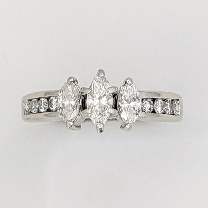 14K WHITE .95 CARAT TOTAL WEIGHT I1 E DIAMOND MARQUISE (3) WITH (8) ROUND MELEE ESTATE RING 4.5 GRAMS