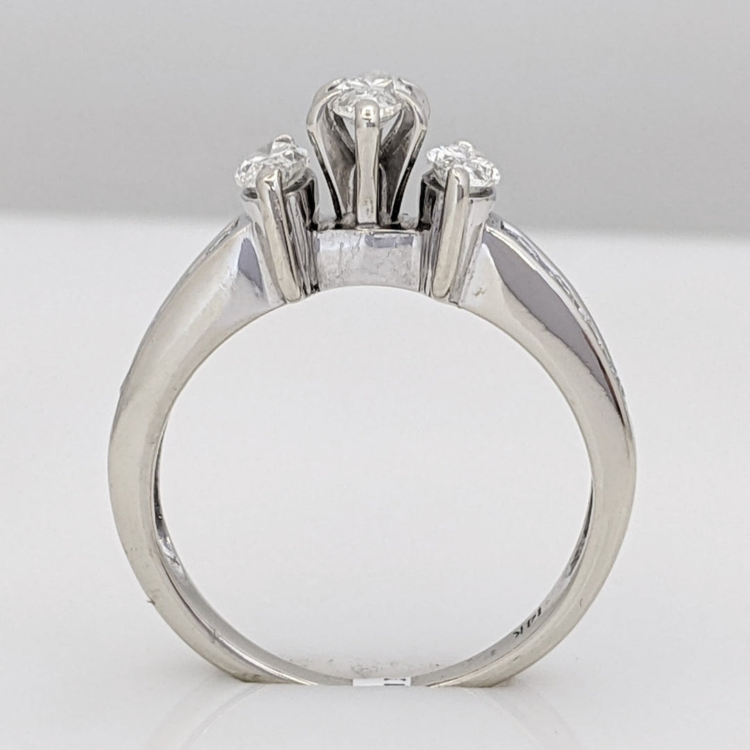 14K WHITE .95 CARAT TOTAL WEIGHT I1 E DIAMOND MARQUISE (3) WITH (8) ROUND MELEE ESTATE RING 4.5 GRAMS