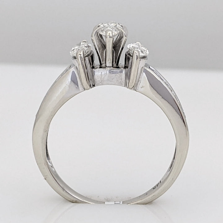 14K WHITE .95 CARAT TOTAL WEIGHT I1 E DIAMOND MARQUISE (3) WITH (8) ROUND MELEE ESTATE RING 4.5 GRAMS