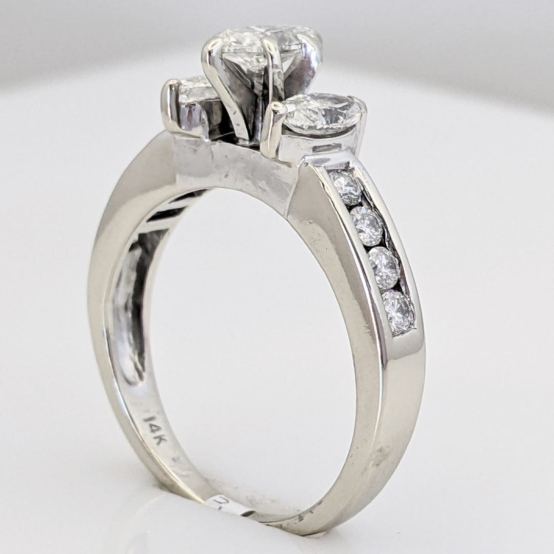 14K WHITE .95 CARAT TOTAL WEIGHT I1 E DIAMOND MARQUISE (3) WITH (8) ROUND MELEE ESTATE RING 4.5 GRAMS