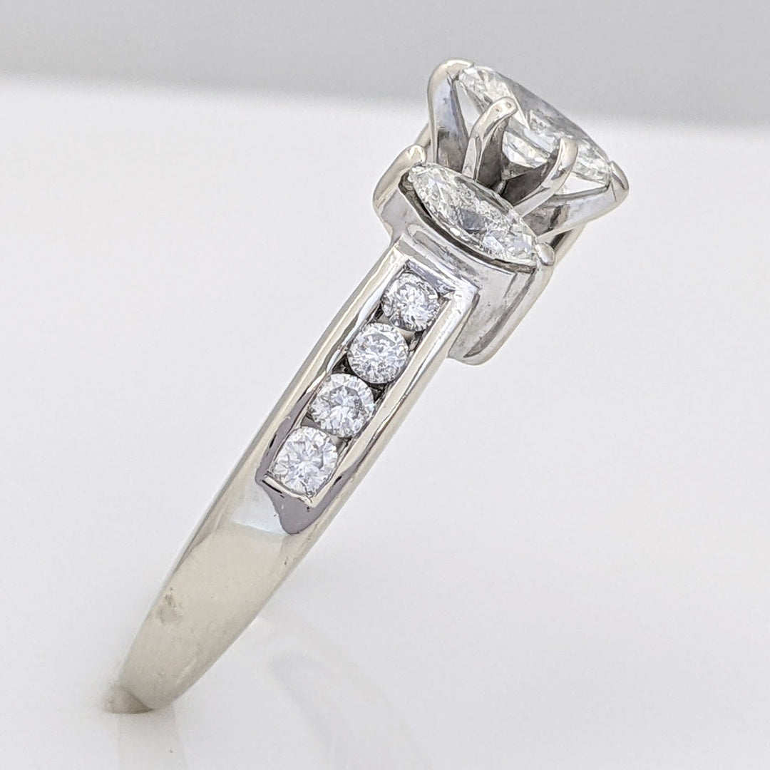 14K WHITE .95 CARAT TOTAL WEIGHT I1 E DIAMOND MARQUISE (3) WITH (8) ROUND MELEE ESTATE RING 4.5 GRAMS