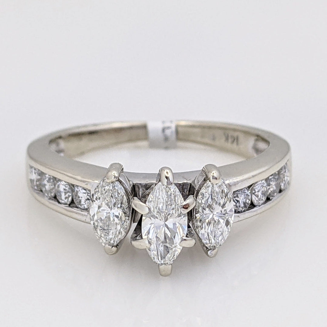 14K WHITE .95 CARAT TOTAL WEIGHT I1 E DIAMOND MARQUISE (3) WITH (8) ROUND MELEE ESTATE RING 4.5 GRAMS