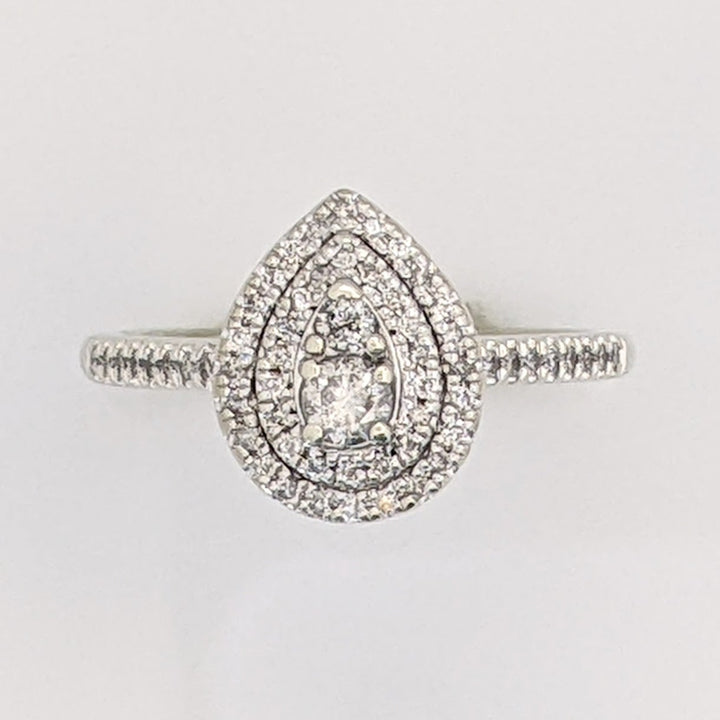 10K WHITE GOLD .46 CARAT TOTAL WEIGHT I1 H-I DIAMOND ROUND (60) HALO PEAR ESTATE RING 3.1 GRAMS