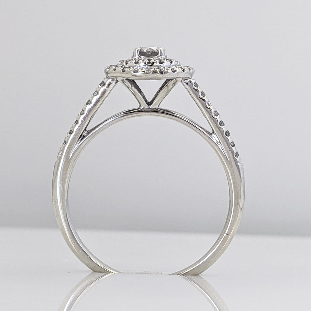 10K WHITE GOLD .46 CARAT TOTAL WEIGHT I1 H-I DIAMOND ROUND (60) HALO PEAR ESTATE RING 3.1 GRAMS