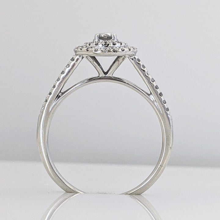 10K WHITE GOLD .46 CARAT TOTAL WEIGHT I1 H-I DIAMOND ROUND (60) HALO PEAR ESTATE RING 3.1 GRAMS