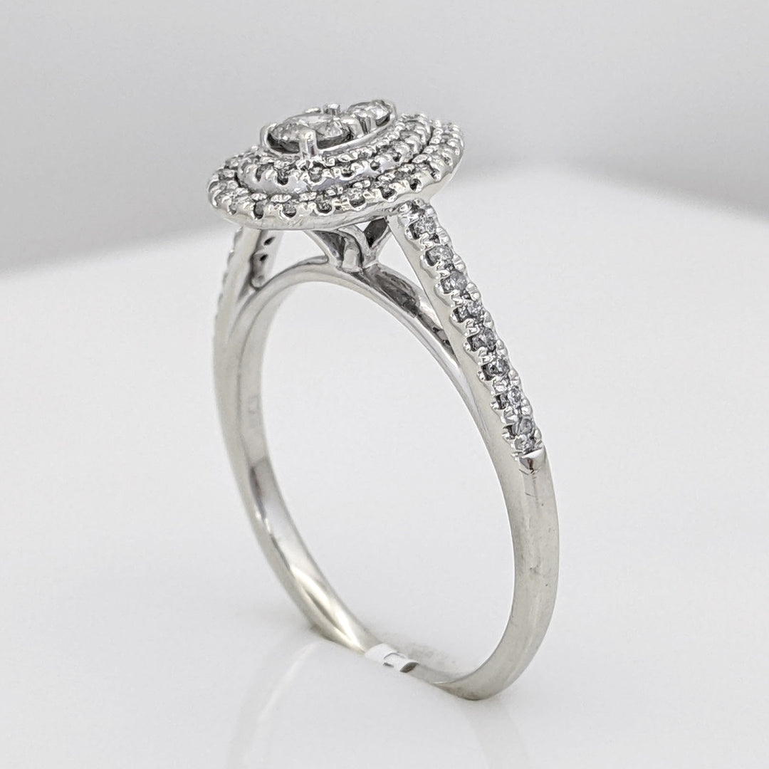 10K WHITE GOLD .46 CARAT TOTAL WEIGHT I1 H-I DIAMOND ROUND (60) HALO PEAR ESTATE RING 3.1 GRAMS