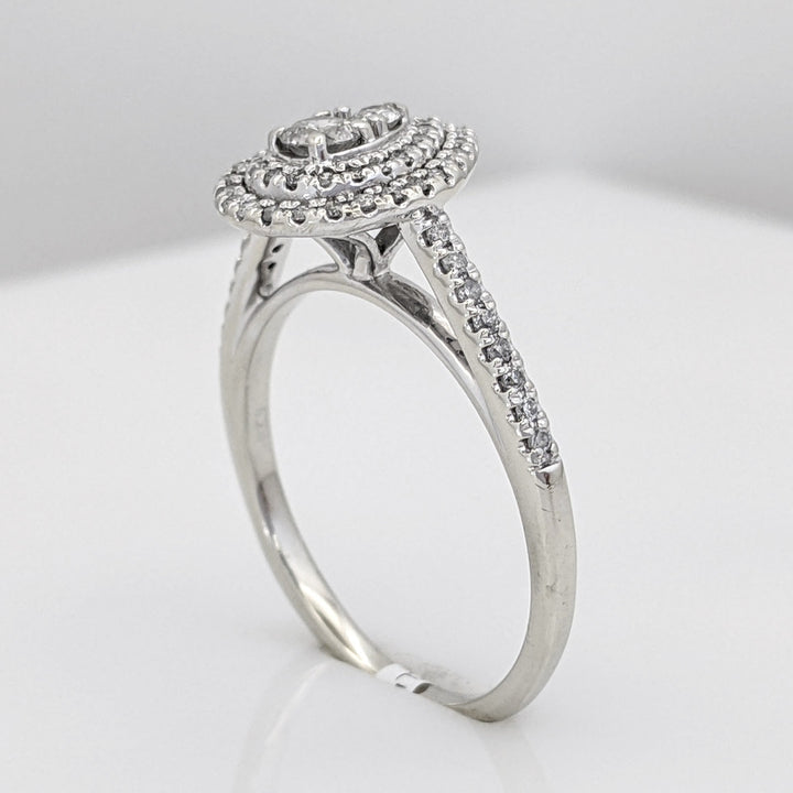 10K WHITE GOLD .46 CARAT TOTAL WEIGHT I1 H-I DIAMOND ROUND (60) HALO PEAR ESTATE RING 3.1 GRAMS