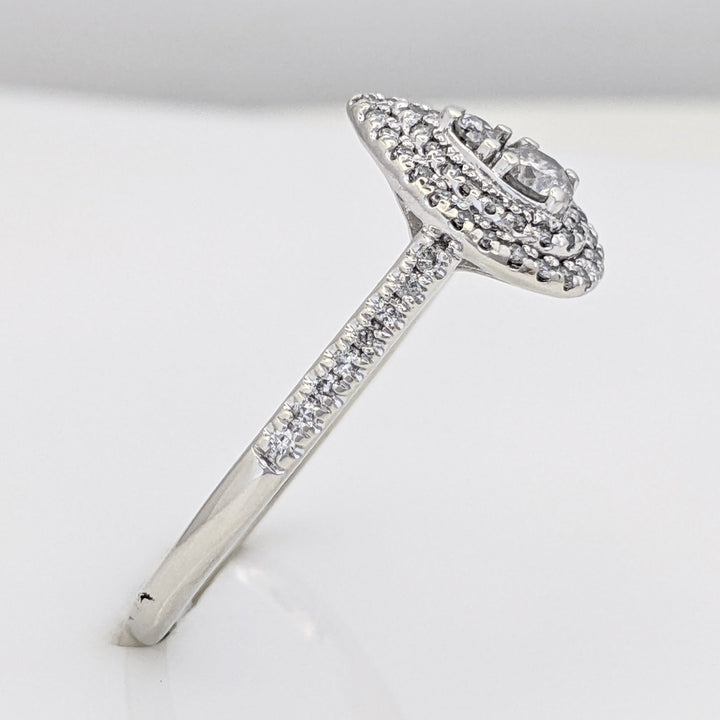 10K WHITE GOLD .46 CARAT TOTAL WEIGHT I1 H-I DIAMOND ROUND (60) HALO PEAR ESTATE RING 3.1 GRAMS