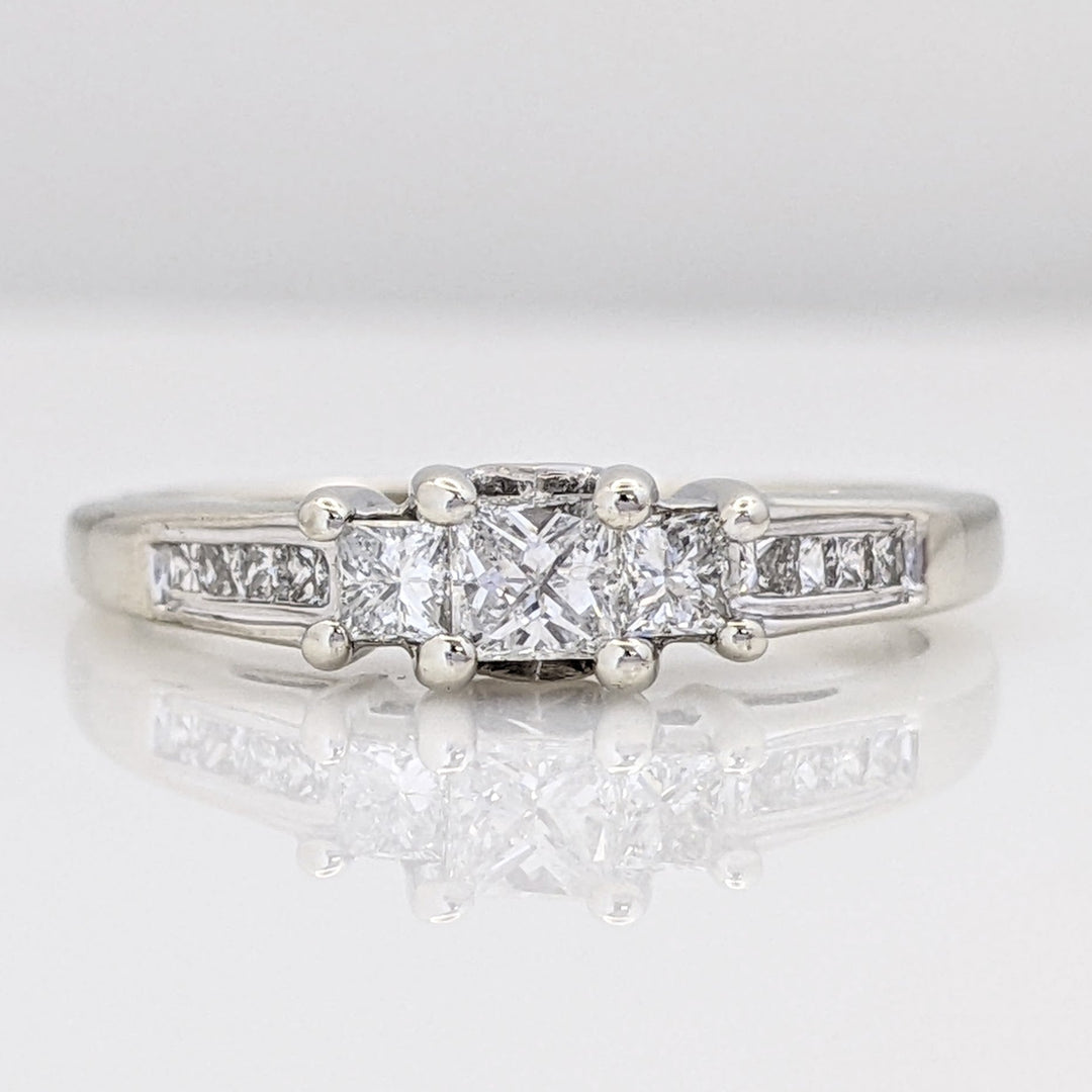 14K WHITE .54 CARAT TOTAL WEIGHT I1 H DIAMOND PRINCESS CUT (13) ESTATE TRINITY RING 3.3 GRAM