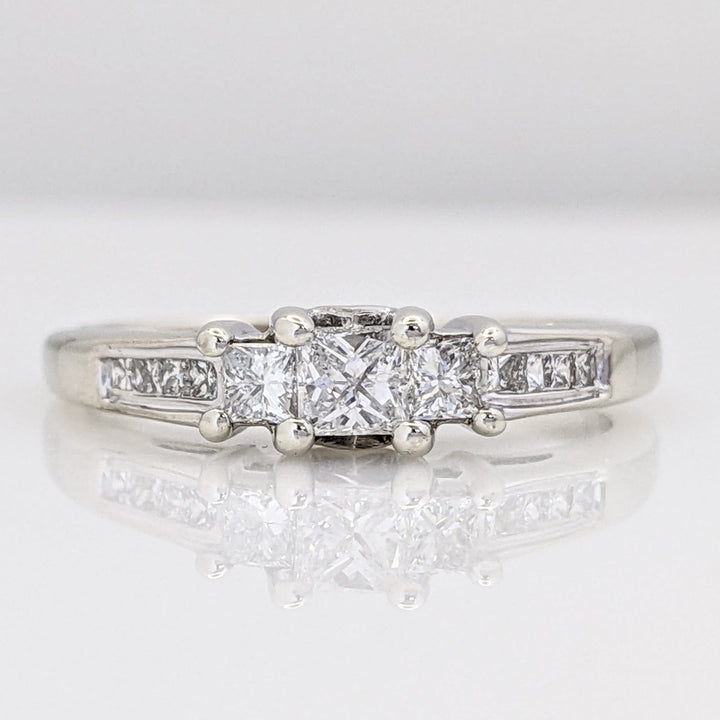 14K WHITE .54 CARAT TOTAL WEIGHT I1 H DIAMOND PRINCESS CUT (13) ESTATE TRINITY RING 3.3 GRAM