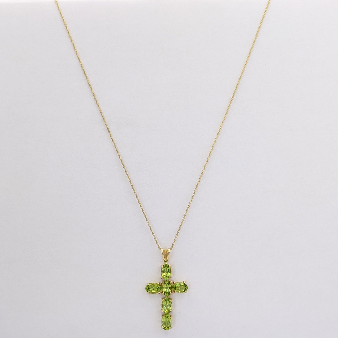 10K PERIDOT OVAL (6) 4X6 ESTATE CROSS PENDANT &amp; CHAIN 2.2 GRAMS