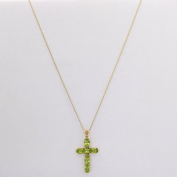 10K PERIDOT OVAL (6) 4X6 ESTATE CROSS PENDANT &amp; CHAIN 2.2 GRAMS