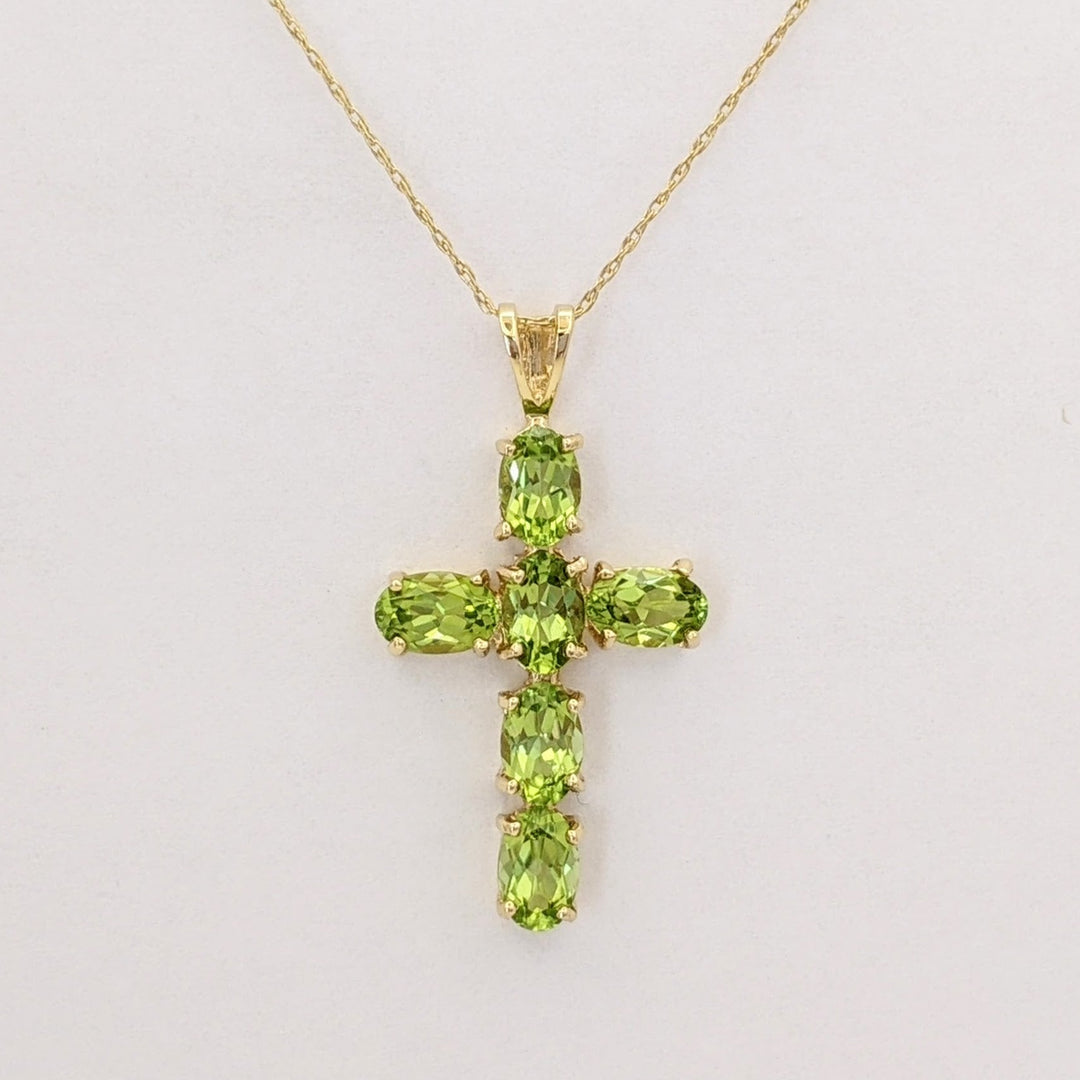 10K PERIDOT OVAL (6) 4X6 ESTATE CROSS PENDANT &amp; CHAIN 2.2 GRAMS