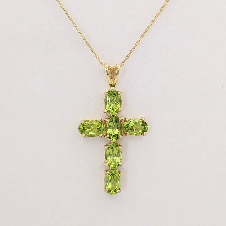 10K PERIDOT OVAL (6) 4X6 ESTATE CROSS PENDANT &amp; CHAIN 2.2 GRAMS