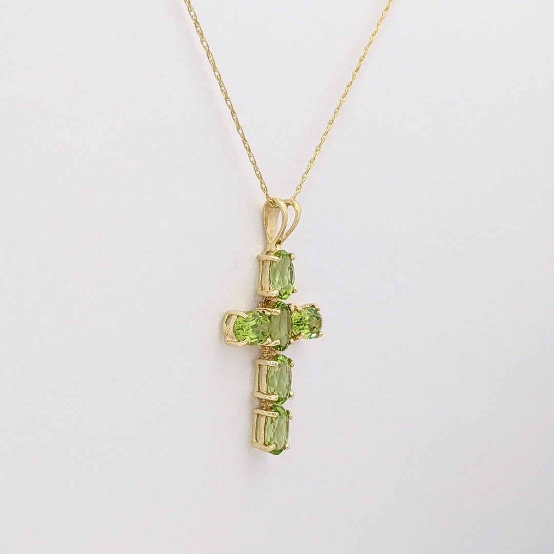 10K PERIDOT OVAL (6) 4X6 ESTATE CROSS PENDANT &amp; CHAIN 2.2 GRAMS