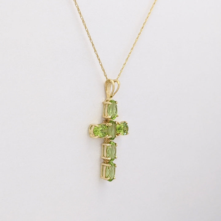 10K PERIDOT OVAL (6) 4X6 ESTATE CROSS PENDANT &amp; CHAIN 2.2 GRAMS