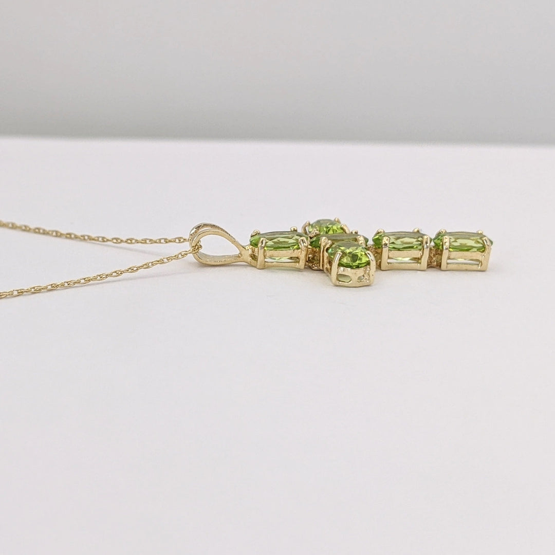 10K PERIDOT OVAL (6) 4X6 ESTATE CROSS PENDANT &amp; CHAIN 2.2 GRAMS