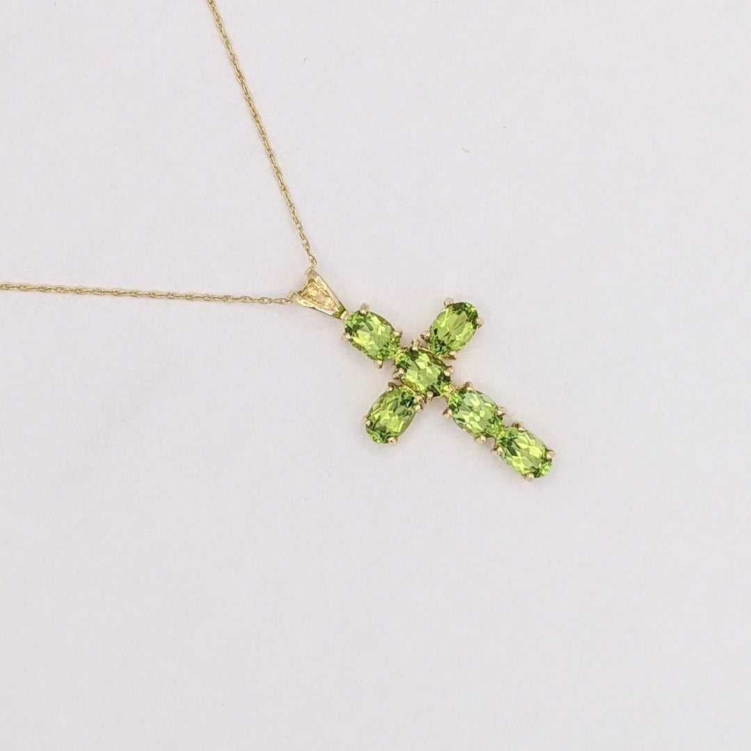 10K PERIDOT OVAL (6) 4X6 ESTATE CROSS PENDANT &amp; CHAIN 2.2 GRAMS