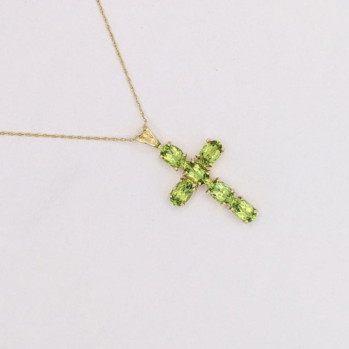 10K PERIDOT OVAL (6) 4X6 ESTATE CROSS PENDANT &amp; CHAIN 2.2 GRAMS