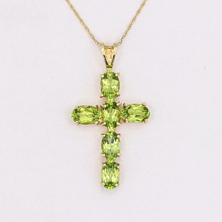 10K PERIDOT OVAL (6) 4X6 ESTATE CROSS PENDANT &amp; CHAIN 2.2 GRAMS