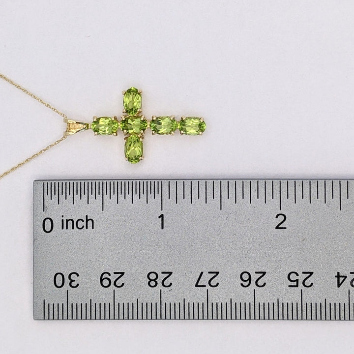 10K PERIDOT OVAL (6) 4X6 ESTATE CROSS PENDANT &amp; CHAIN 2.2 GRAMS