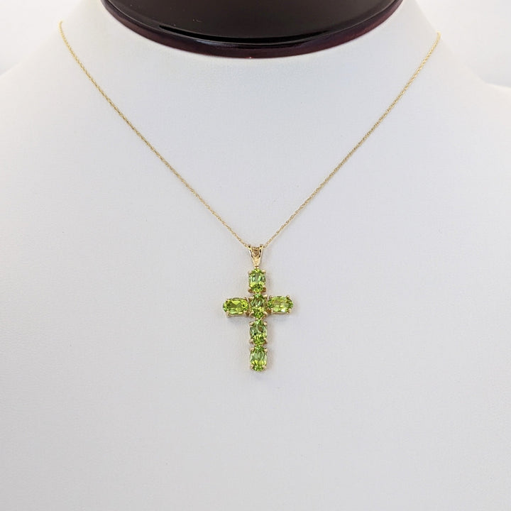 10K PERIDOT OVAL (6) 4X6 ESTATE CROSS PENDANT &amp; CHAIN 2.2 GRAMS