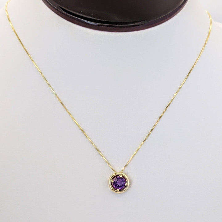 10K AMETHYST ROUND 6MM CIRCLE ESTATE PENDANT &amp; CHAIN 2.0 GRAMS