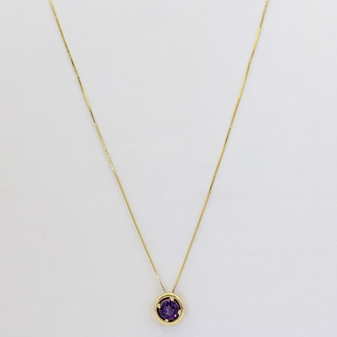 10K AMETHYST ROUND 6MM CIRCLE ESTATE PENDANT &amp; CHAIN 2.0 GRAMS