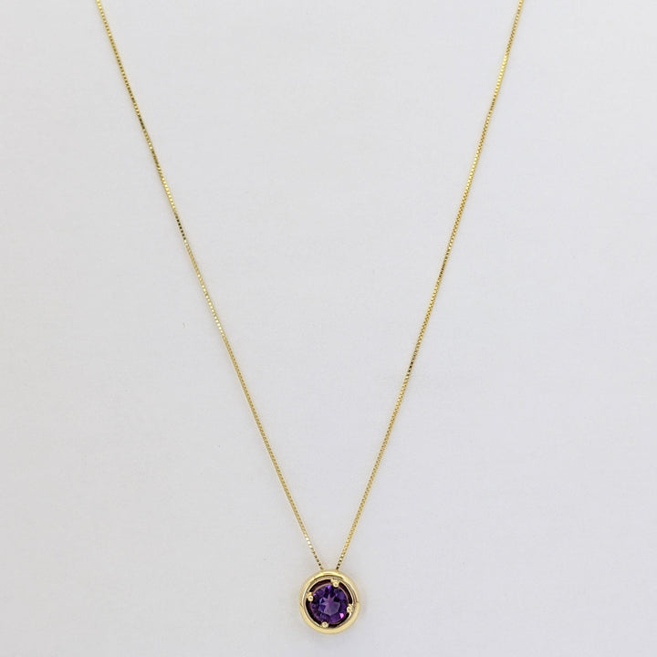 10K AMETHYST ROUND 6MM CIRCLE ESTATE PENDANT &amp; CHAIN 2.0 GRAMS