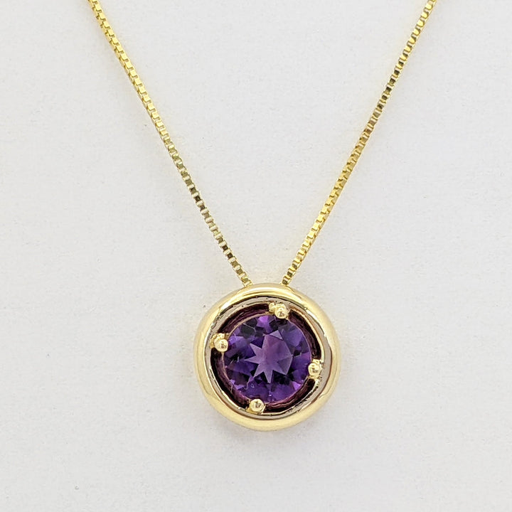 10K AMETHYST ROUND 6MM CIRCLE ESTATE PENDANT &amp; CHAIN 2.0 GRAMS