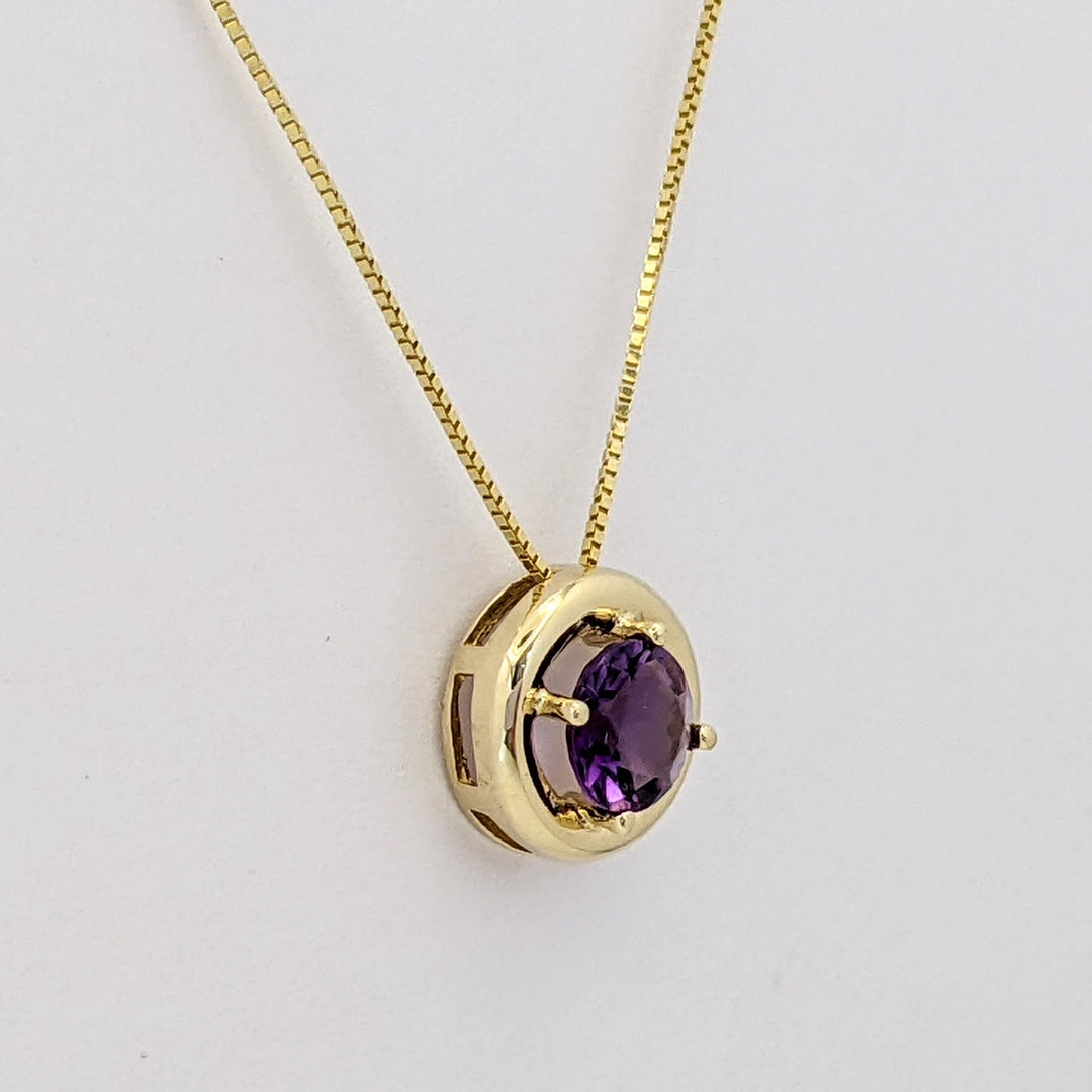 10K AMETHYST ROUND 6MM CIRCLE ESTATE PENDANT &amp; CHAIN 2.0 GRAMS